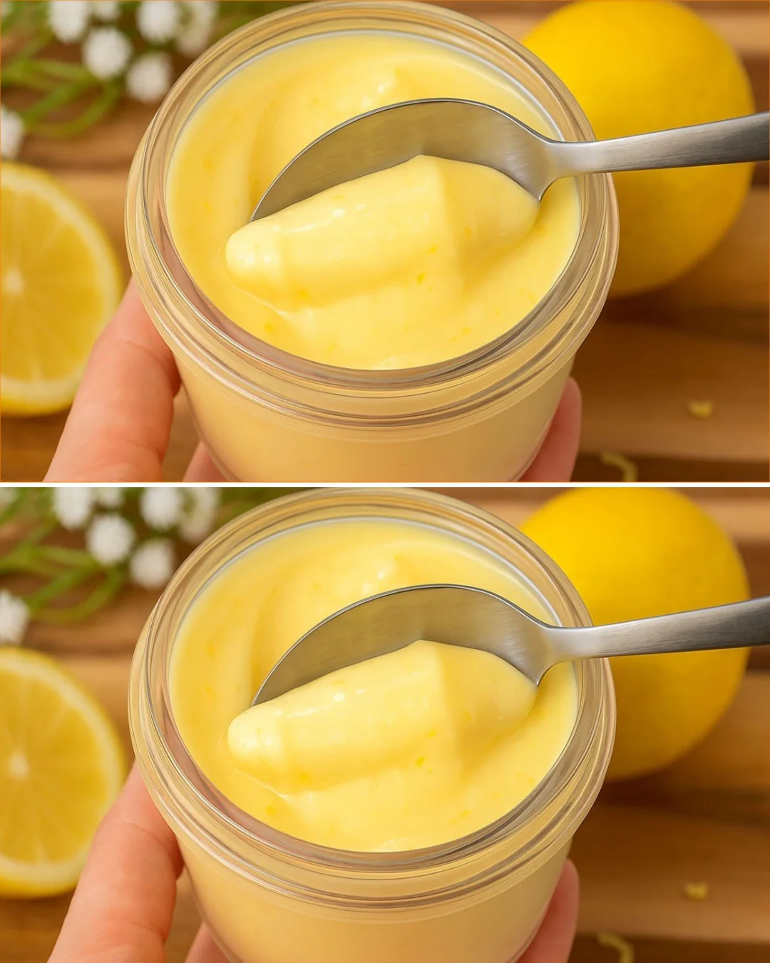 Hausgemachte Zitronencreme in einer Schüssel mit frischen Zitronen