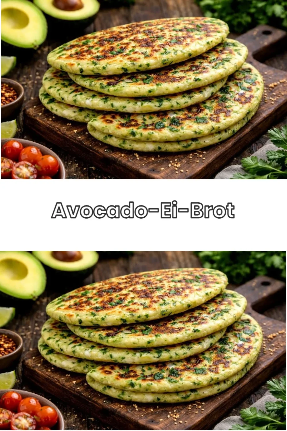 Avocado-Ei-Brot auf einem rustikalen Holzbrett serviert.