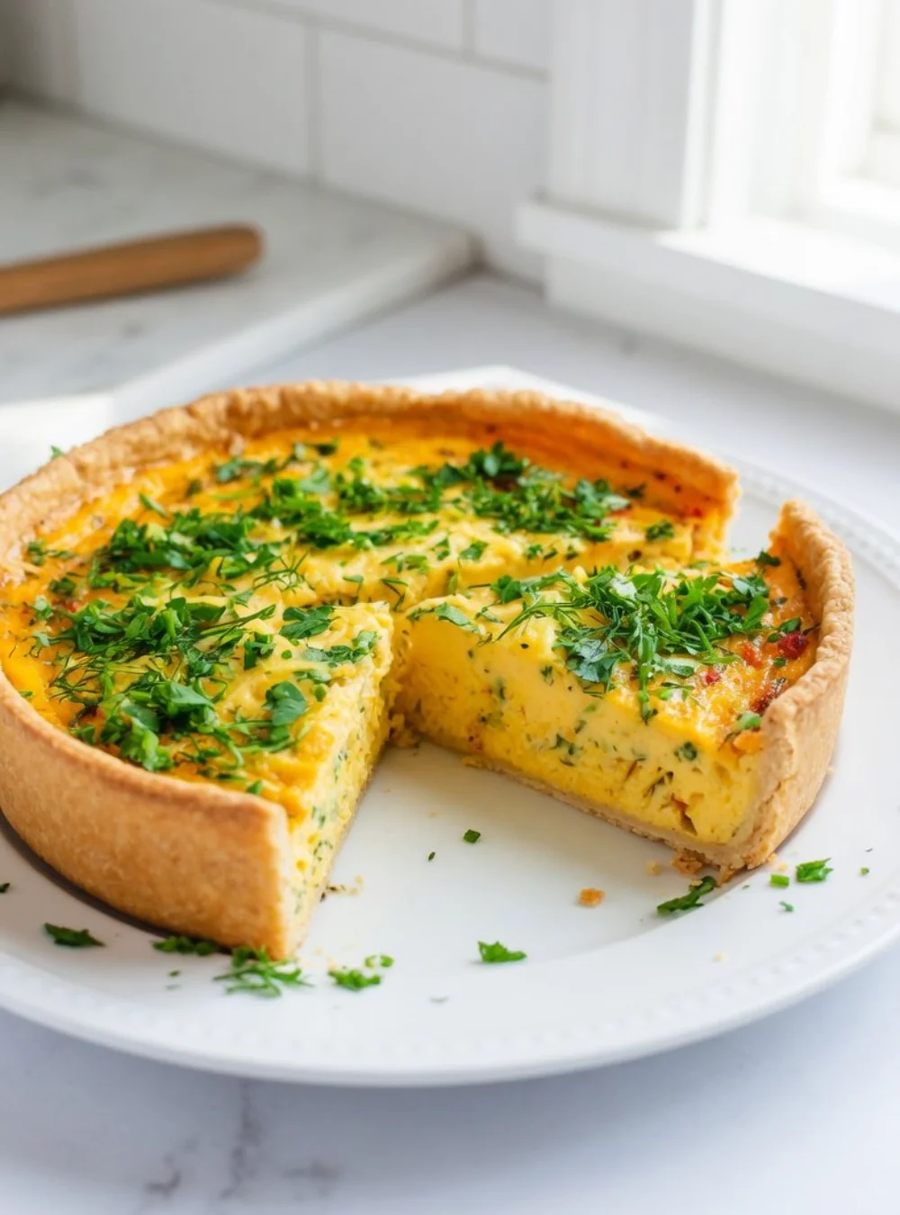 Leckere Bärlauch-Quiche mit frischen Zutaten und dekorativem Schnittlauch