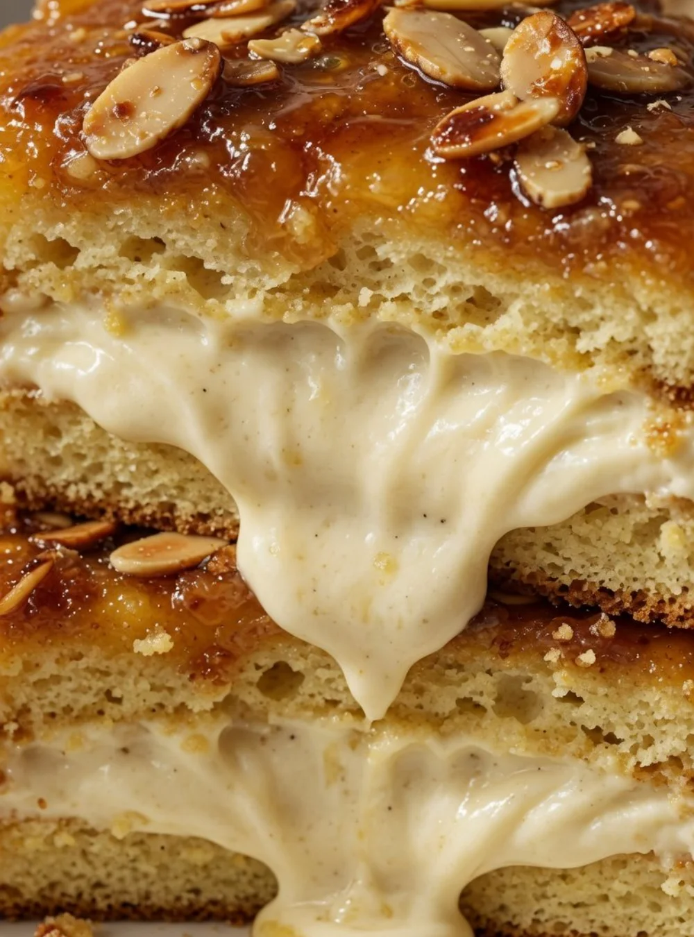 Bienenstich Creme Torte mit Sahnefüllung und Mandelkruste