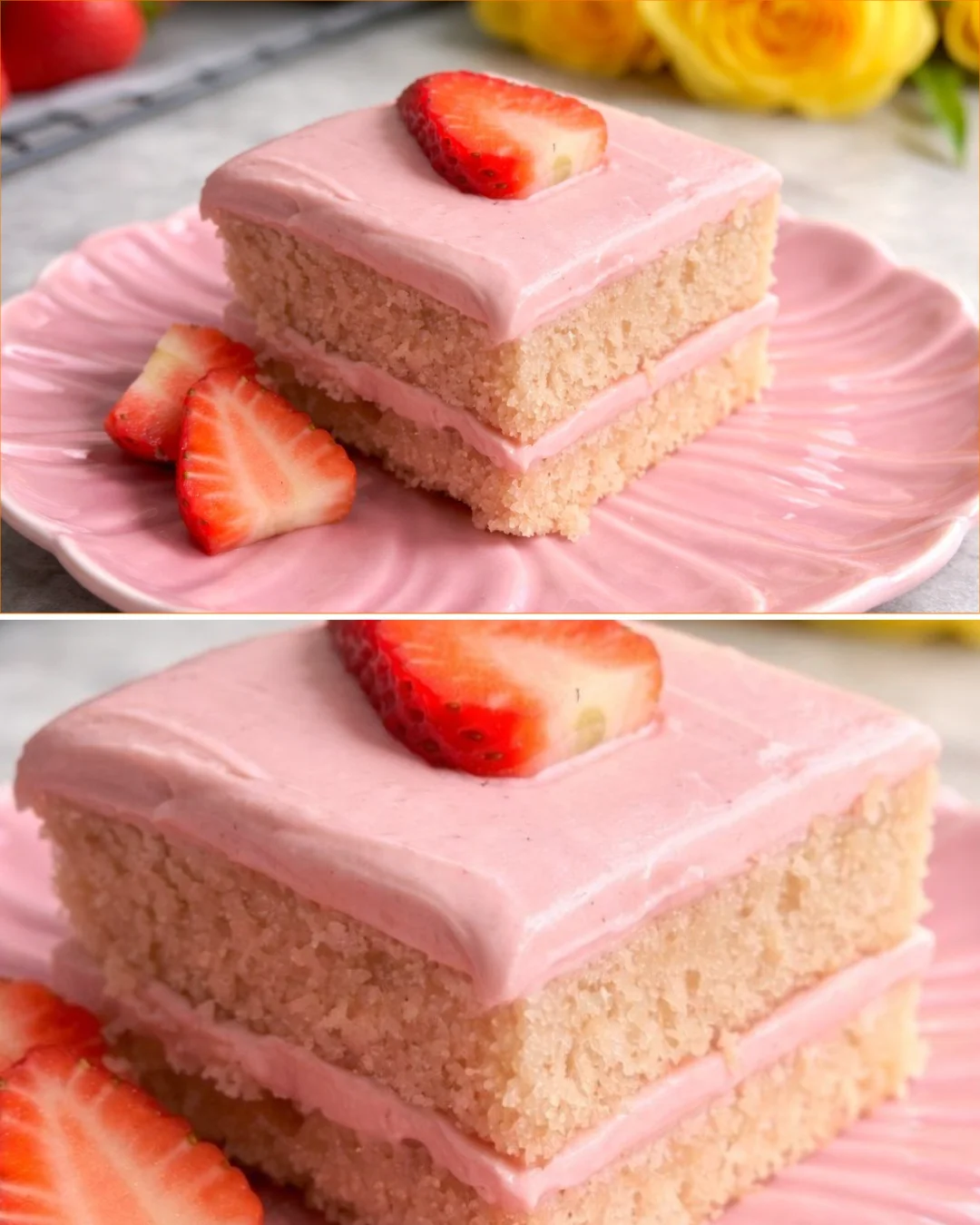Ein köstlicher Erdbeer-Sahne-Kuchen mit frischen Erdbeeren, dekoriert mit Sahne.