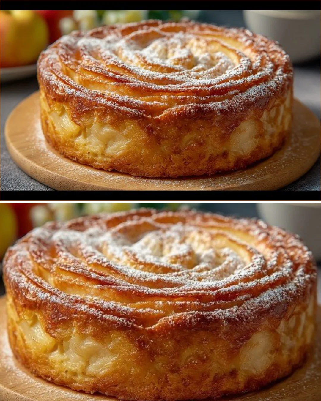 Einfache deutsche Apfelkuchen-Scheibe auf einem Teller mit Apfelscheiben