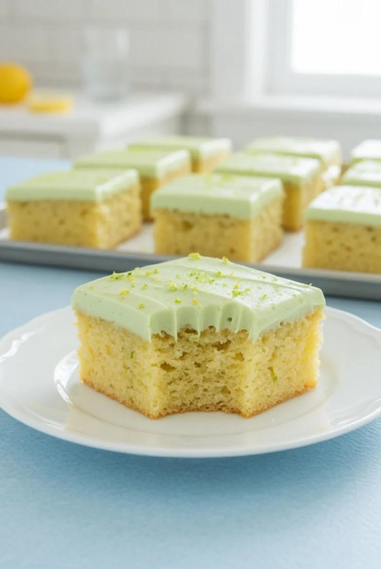 Fluffiger Limettenkuchen auf einem Teller, ideal für eine schnelle Köstlichkeit.