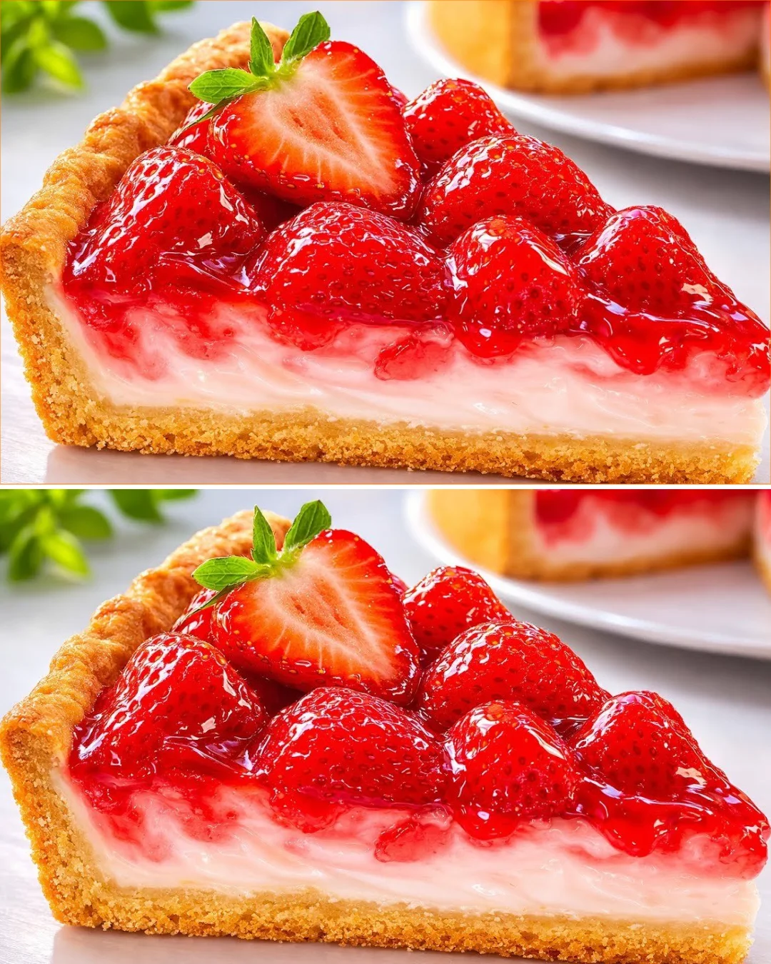 Erdbeerkuchen mit weicher Sahne, frisch und appetitlich serviert.