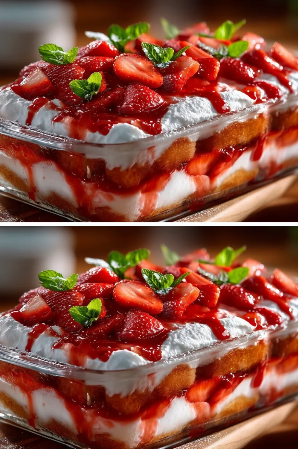 Erdbeertiramisu ohne Ofen in 10 Minuten zubereitet mit frischen Erdbeeren.