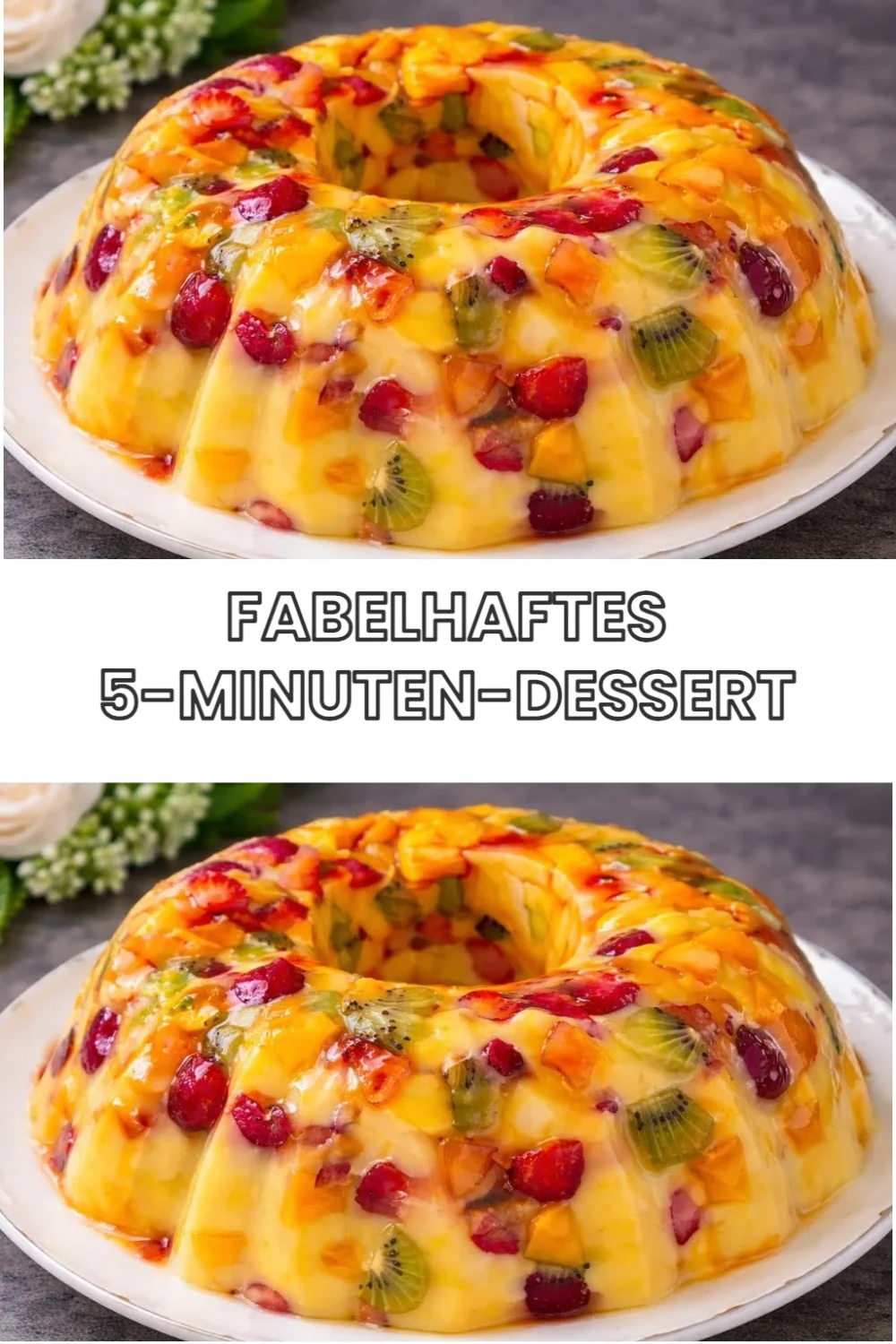 Ein köstliches und schnelles 5-Minuten-Dessert in einem schönen Glas serviert.