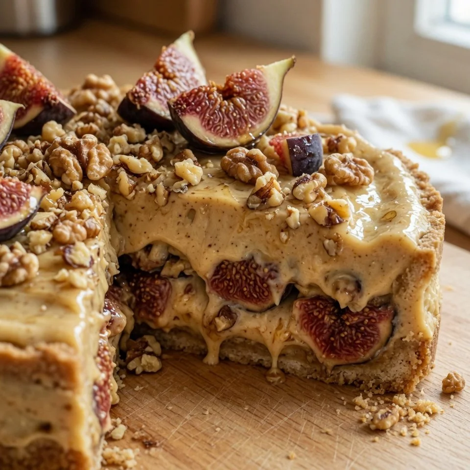 Feigen-Honig-Walnuss-Torte mit frischen Feigen und Walnüssen