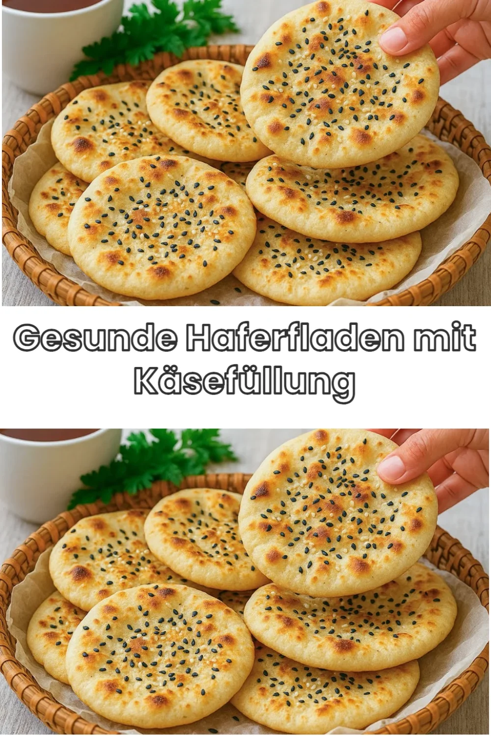 Gesunde Haferfladen mit Käsefüllung auf einem Teller