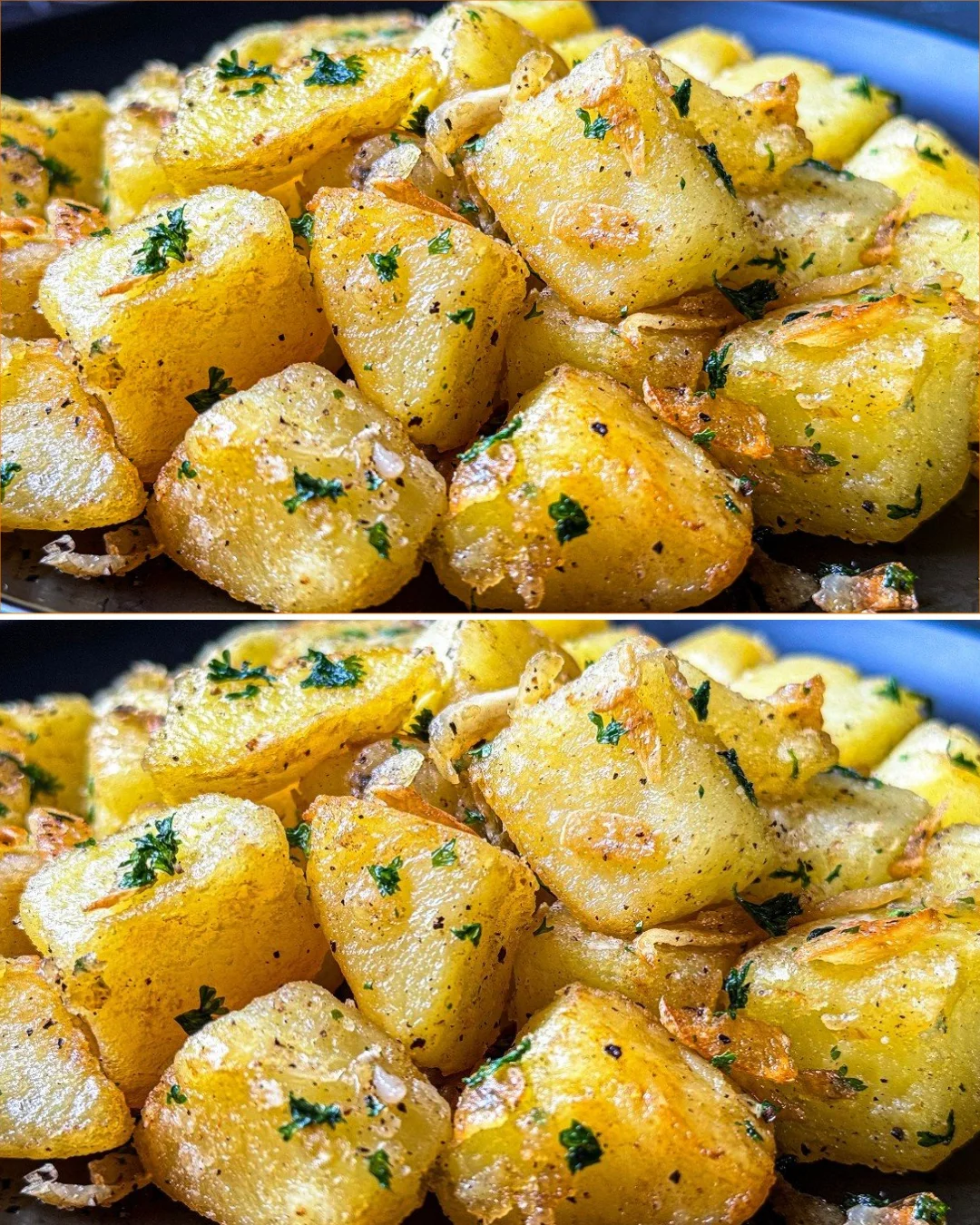 Goldene Kartoffeln mit Knoblauchbutter zubereitet auf einem weißen Teller