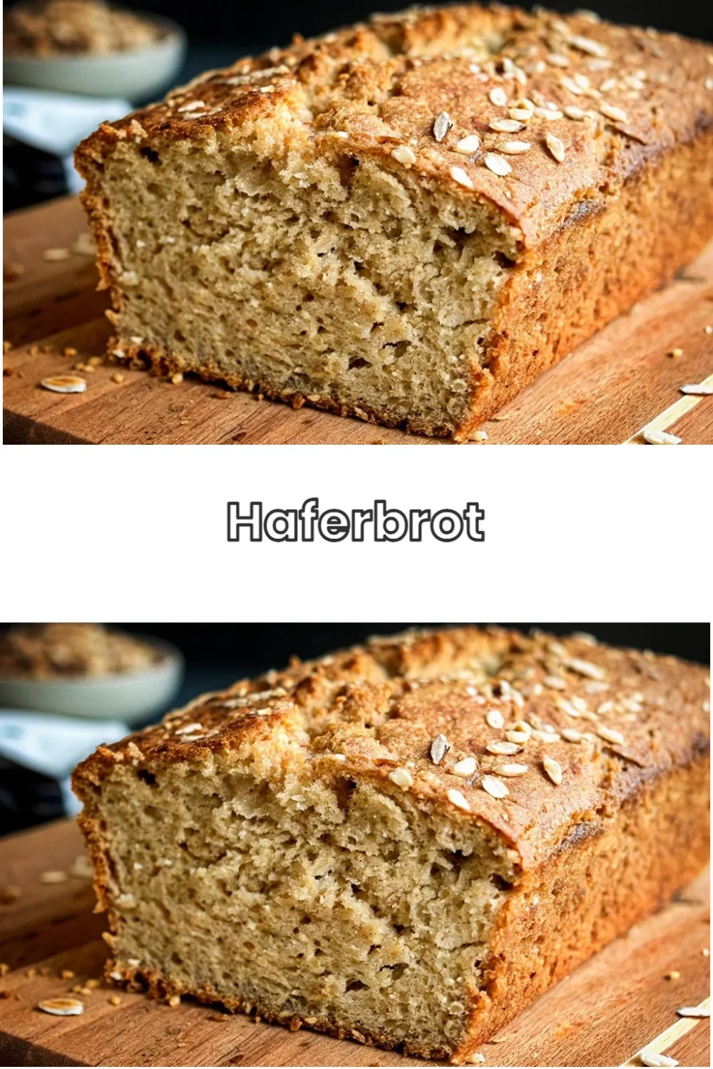 Sliced Haferbrot on a wooden board with fresh ingredients