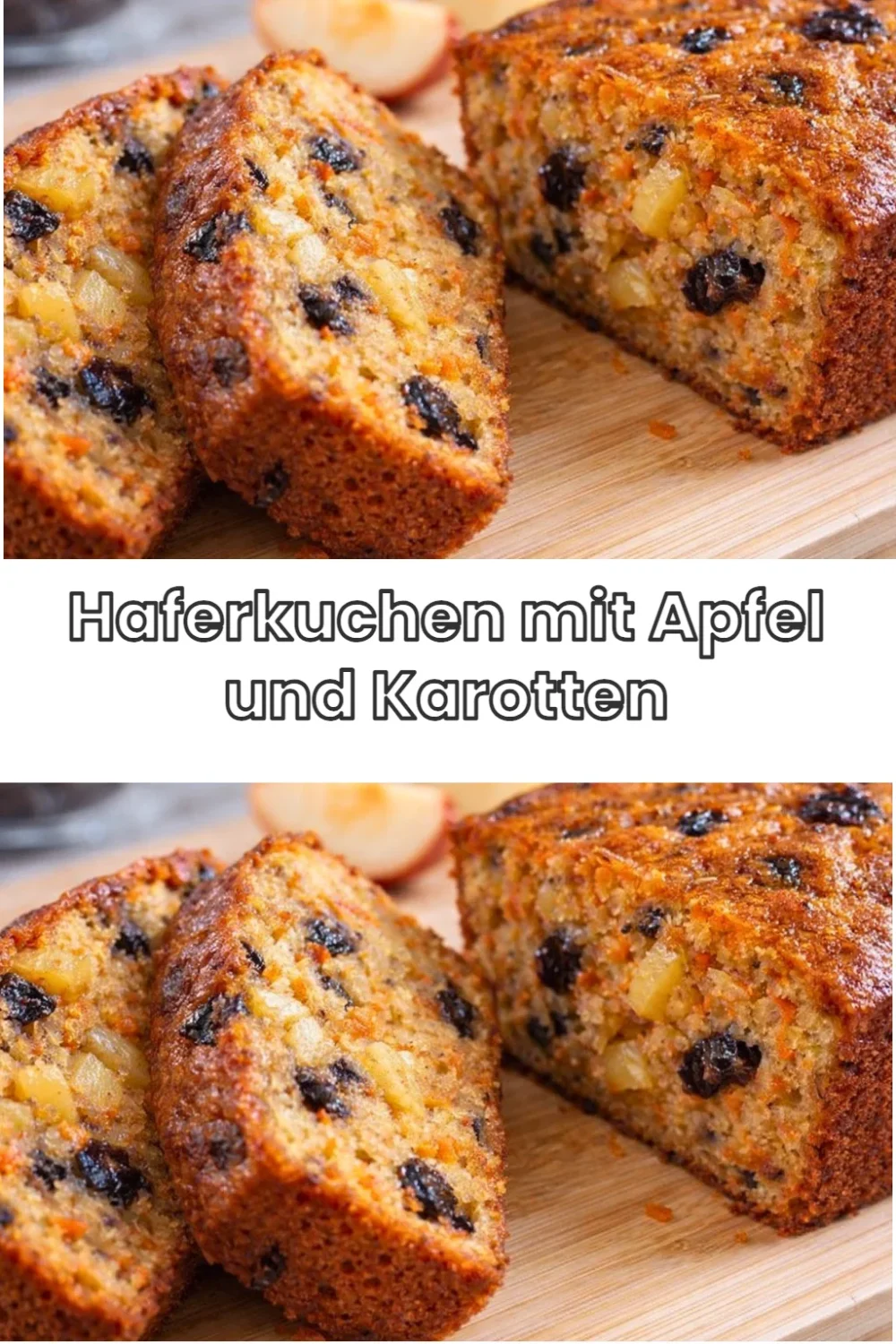 Haferkuchen mit Apfel und Karotten auf einem Teller serviert