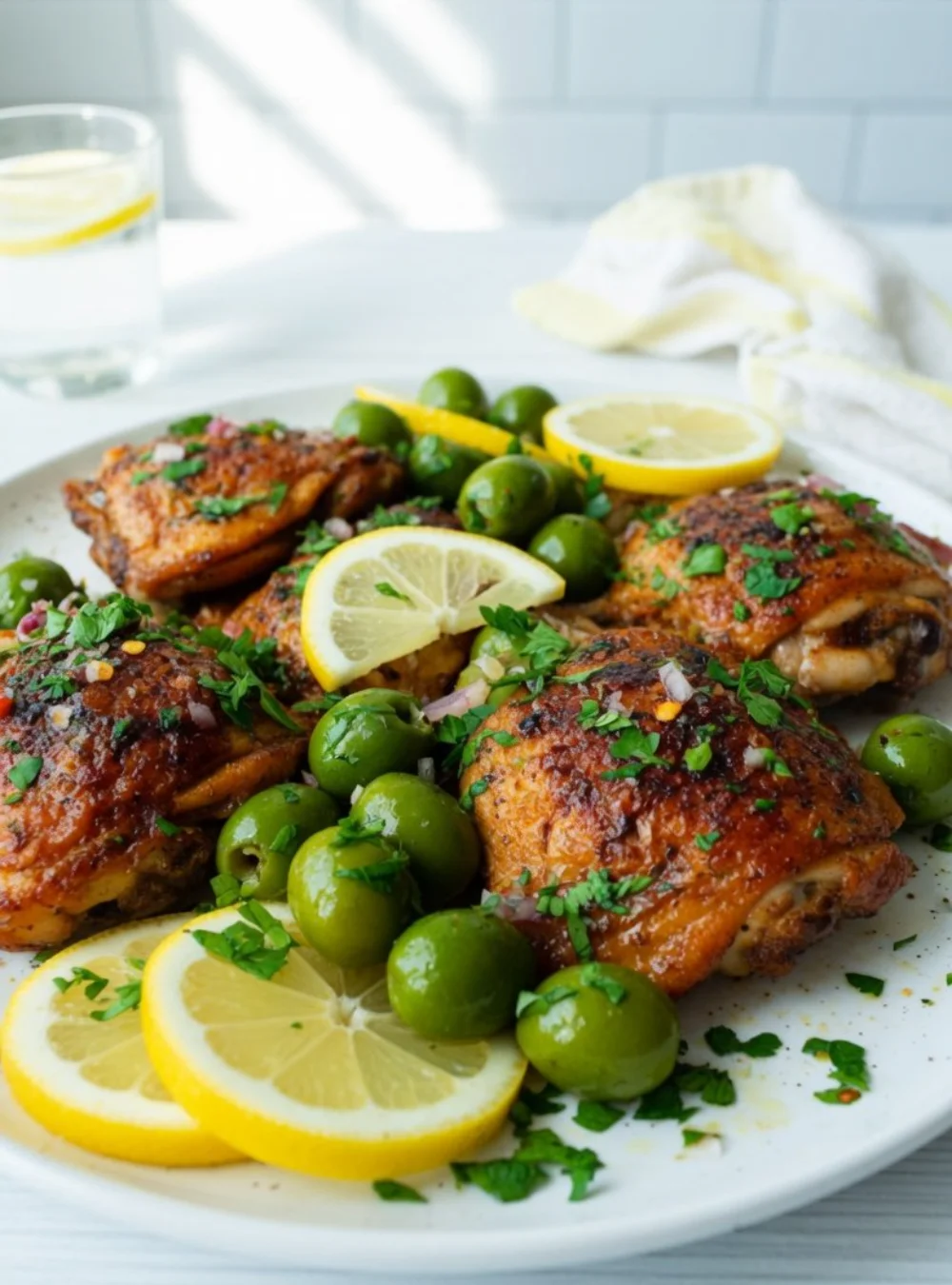 Hähnchenpfanne mit Oliven und Zitrone - saftiges Hähnchen, frische Zutaten, köstliches Essen