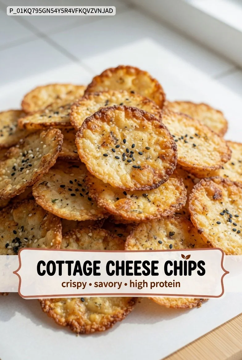 Knusprige Hüttenkäse-Chips auf einem Teller, idealer gesunder Snack