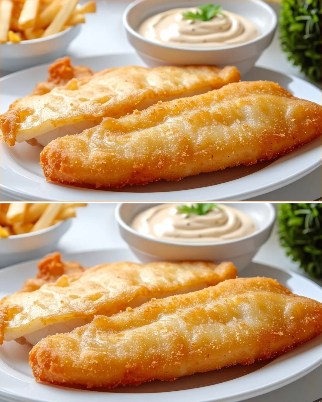 Knuspriger und saftiger Fisch auf einem Teller, appetitlich angerichtet.