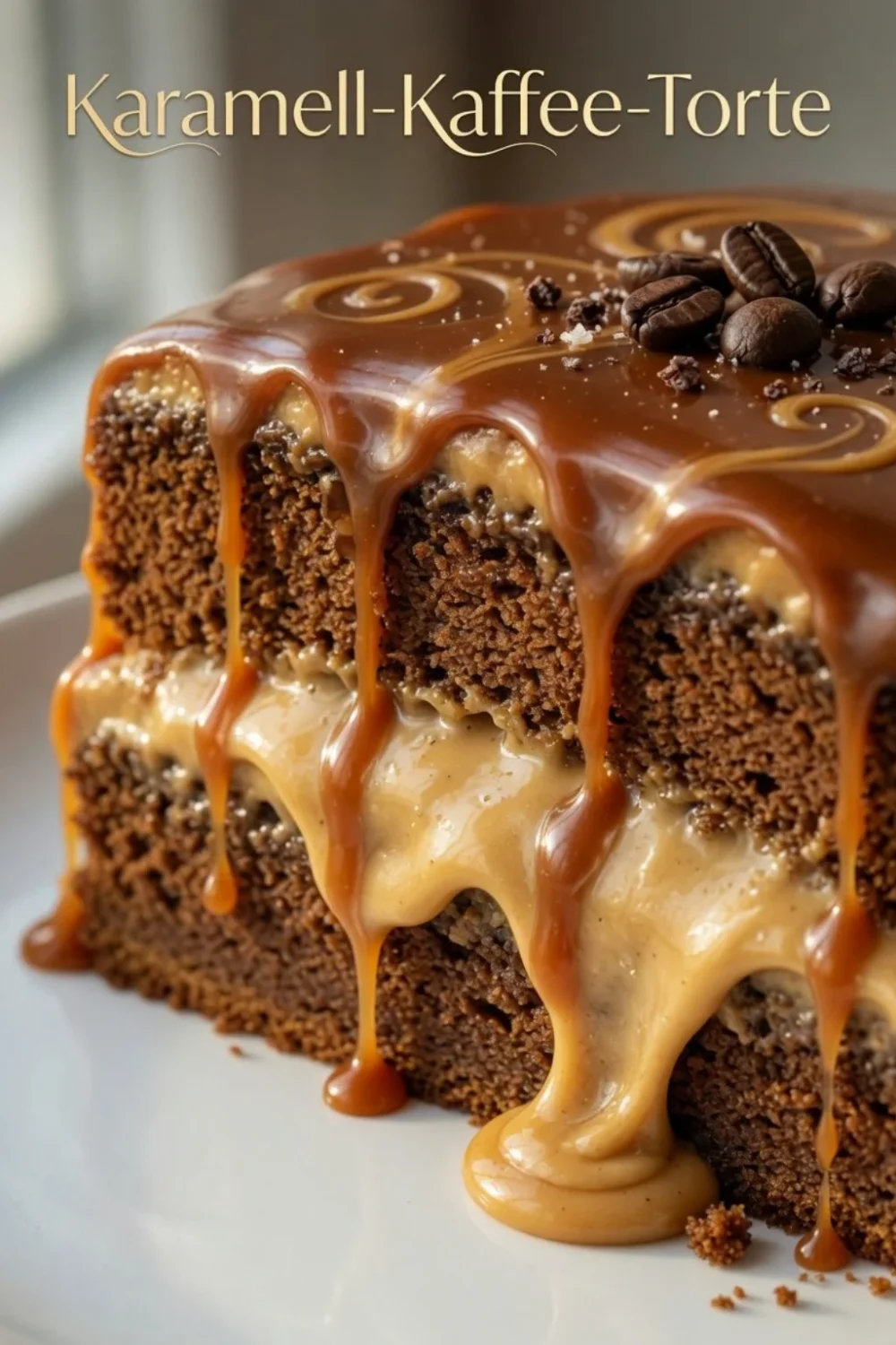 Kaffee Karamell Schichttorte mit schichten und Karamellsoße