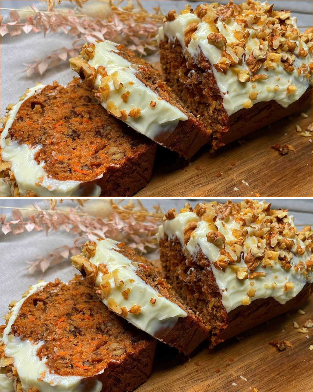Saftiger Karottenkuchen mit frischen Karotten und Nüssen