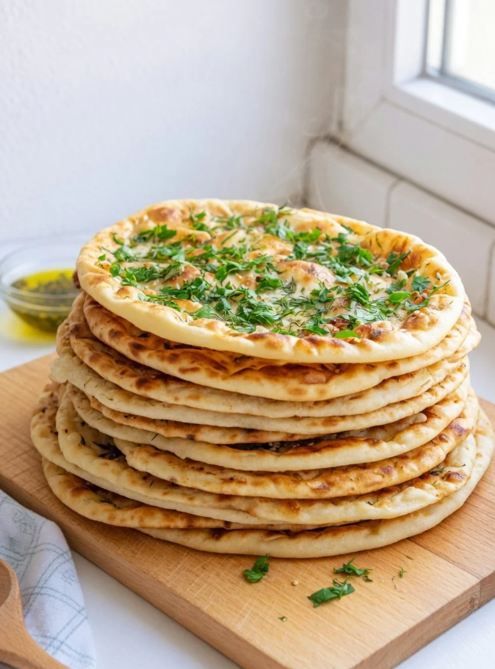 Türkisches Bazlama - einfaches Herd-Fladenbrot, ohne Kneten zubereitet.