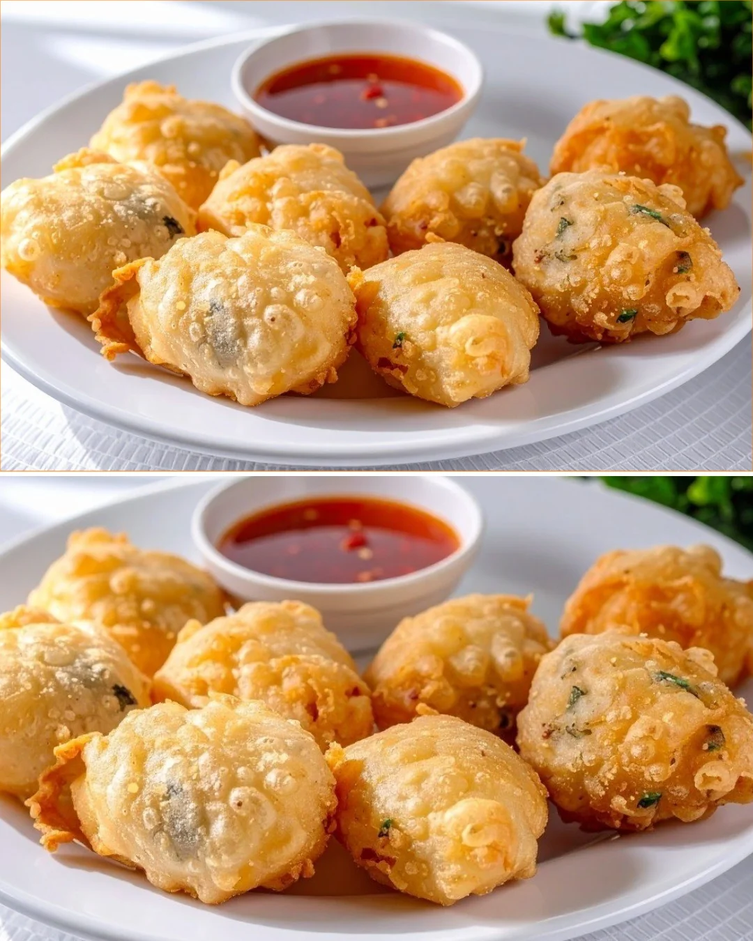 Knusprige Fischbällchen serviert mit einer köstlichen Sauce