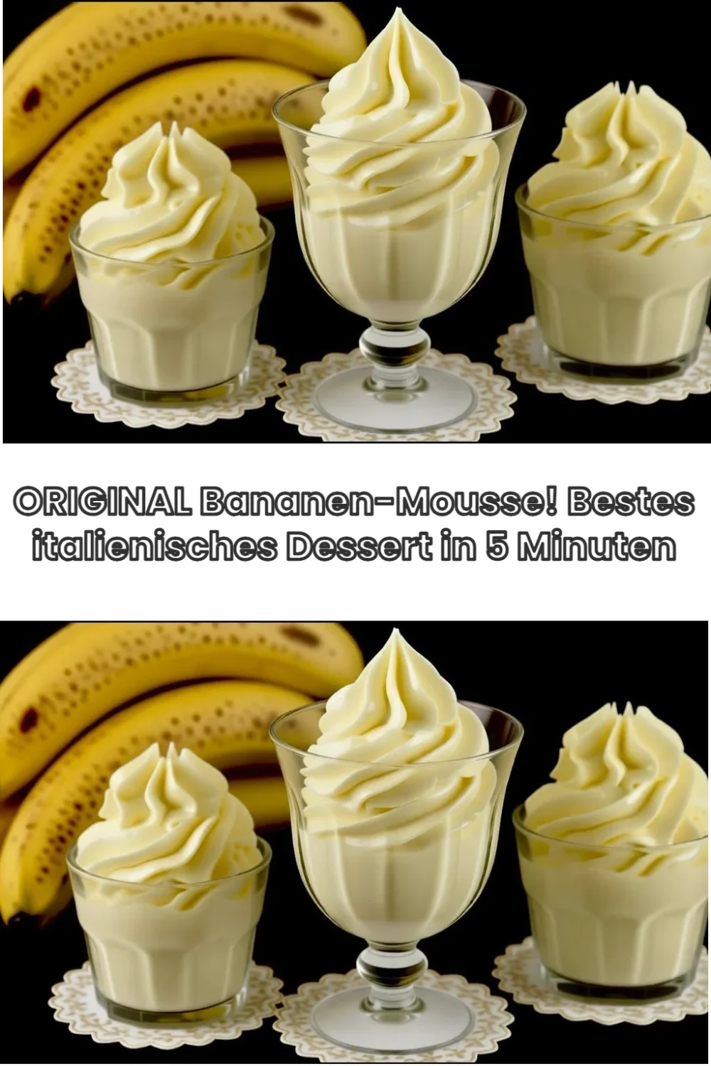 Schüssel mit originaler Bananen-Mousse, das italienische Dessert in 5 Minuten.