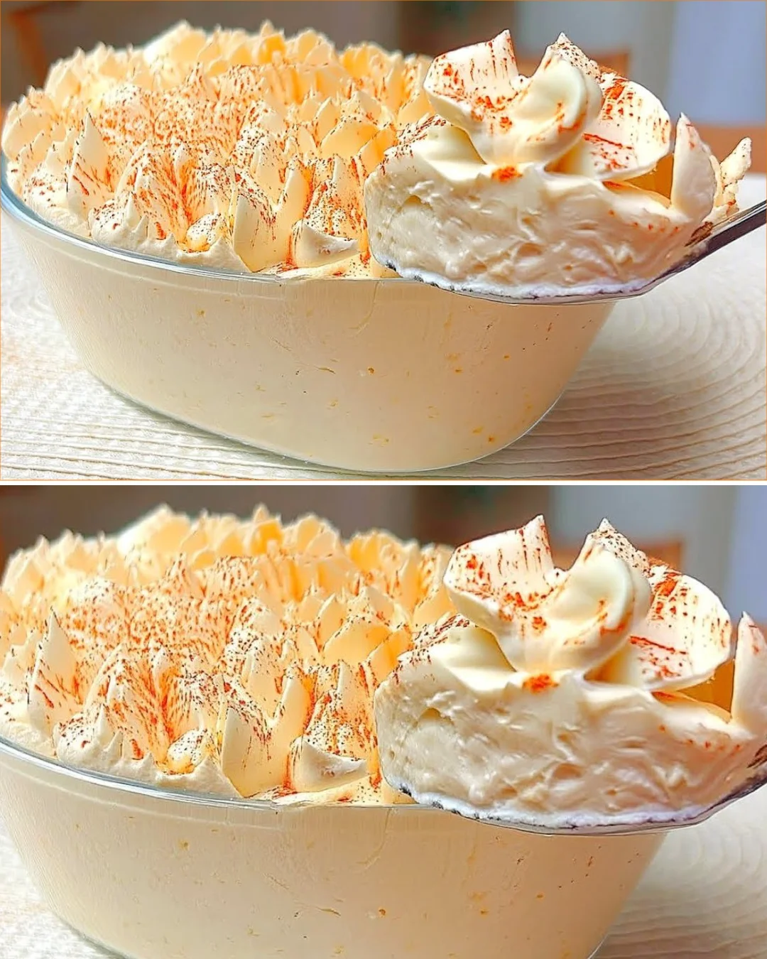 Leckeres Pfirsich-Banane-Dessert schön angerichtet auf einem Teller