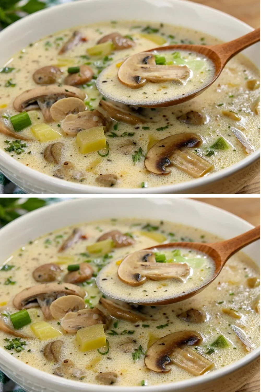 Cremige Pilzsuppe mit frischen Pilzen und Gewürzen