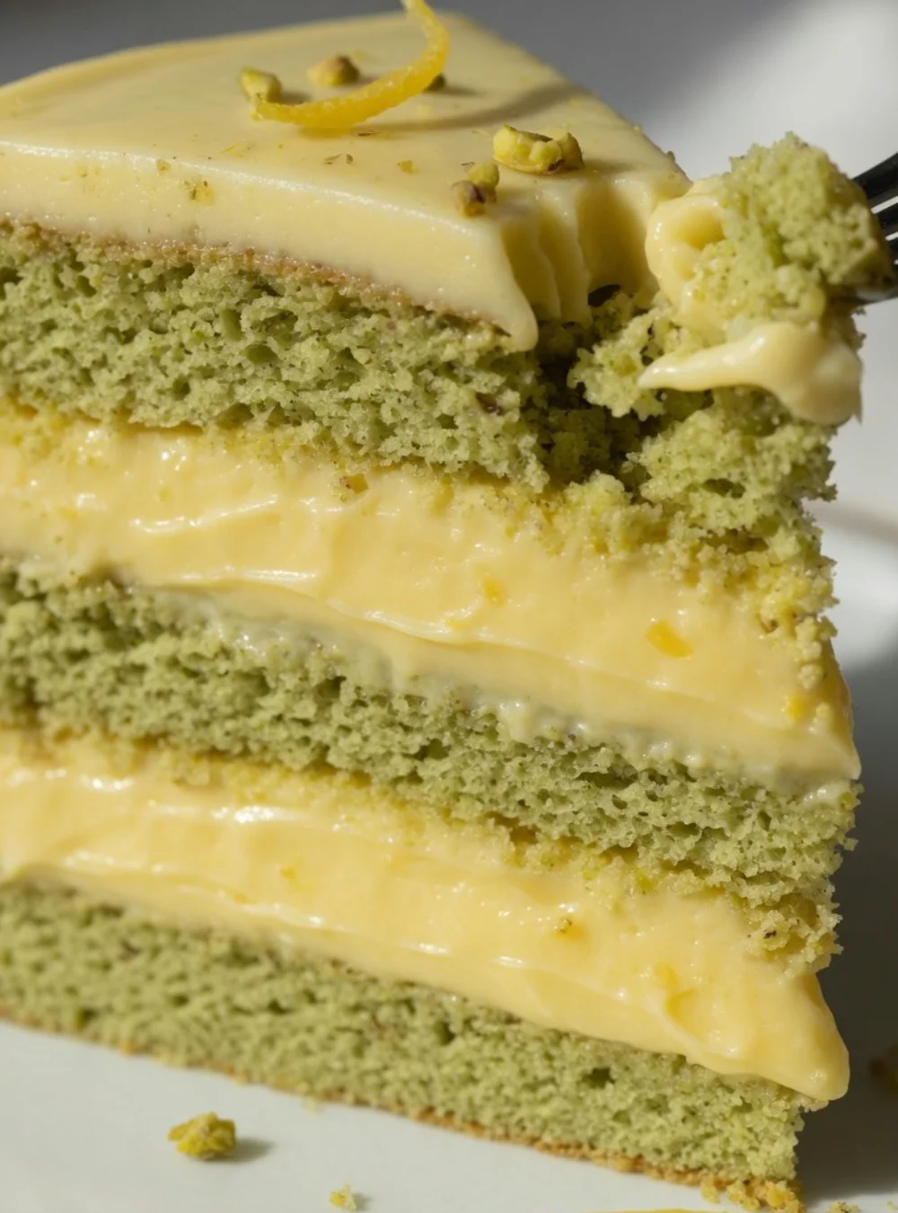 Pistazien Zitronen Creme Torte mit cremiger Füllung und dekorativen Pistazien