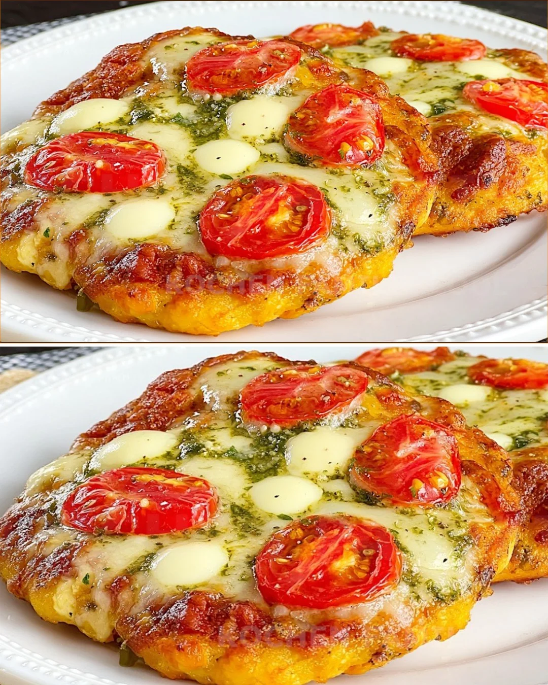 Proteinreiche Linsen-Pizza ohne Mehl auf einem Teller