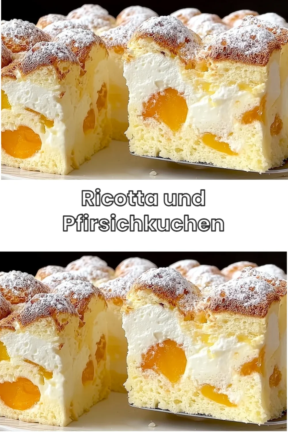 Saftiger Ricotta und Pfirsichkuchen mit frischen Pfirsichen