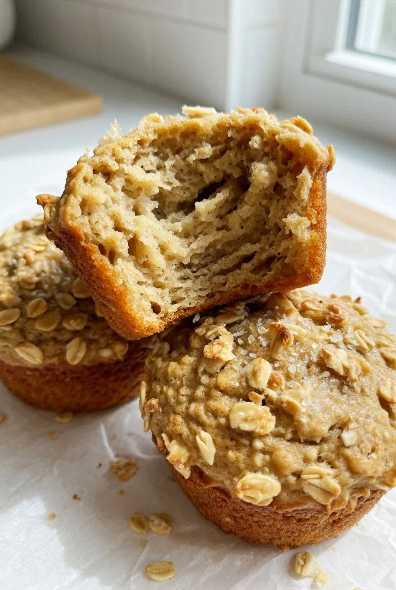 Gesunde Bananen-Haferflocken-Muffins auf einem Frühstückstisch.