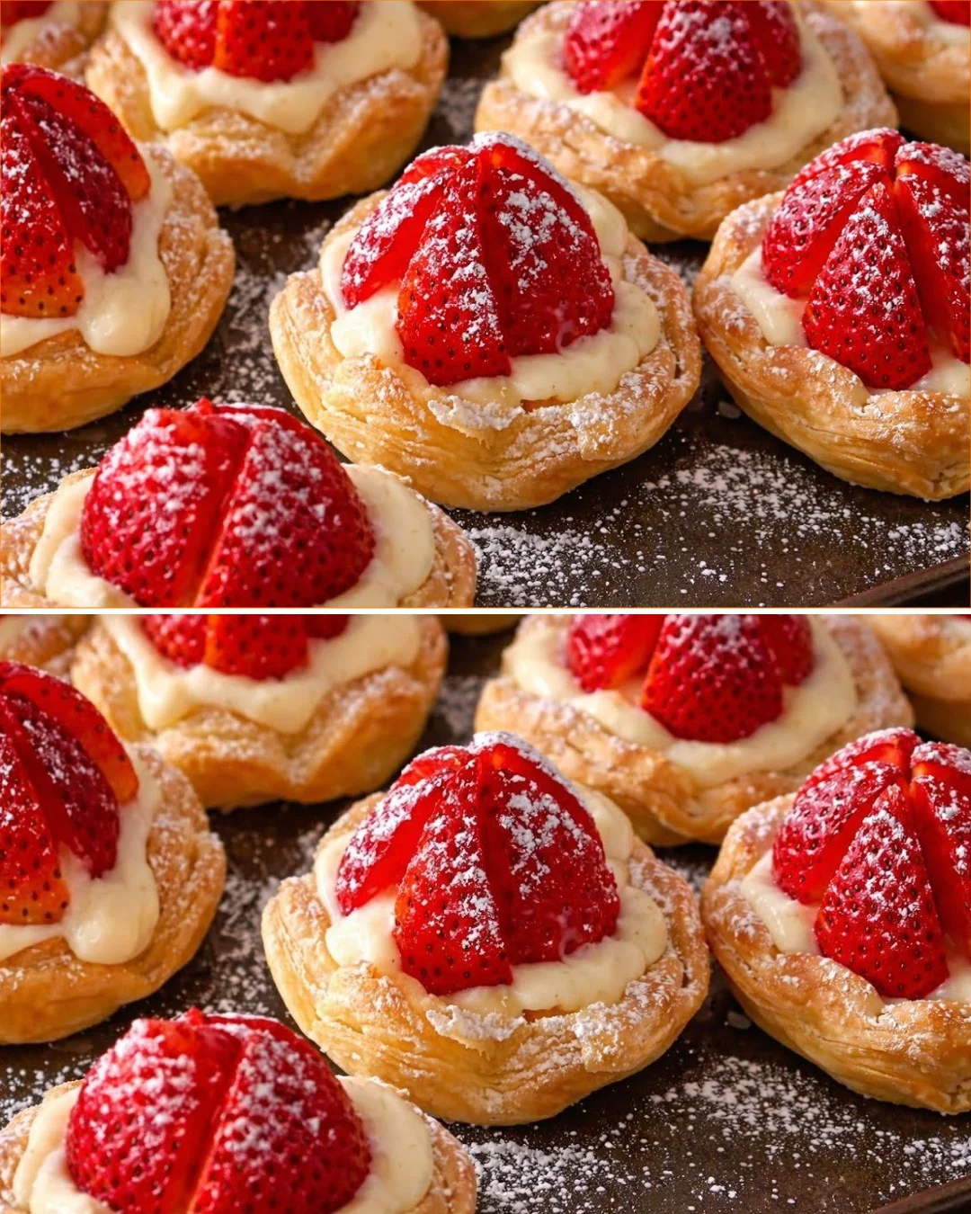 Leckeres schnell zubereitetes Erdbeer-Blätterteig-Dessert auf einem Teller