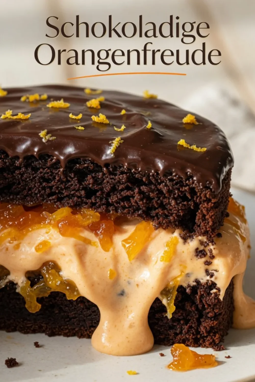 Schoko-Orange-Trüffeltorte mit Schokoladenglasur und Orangendekor