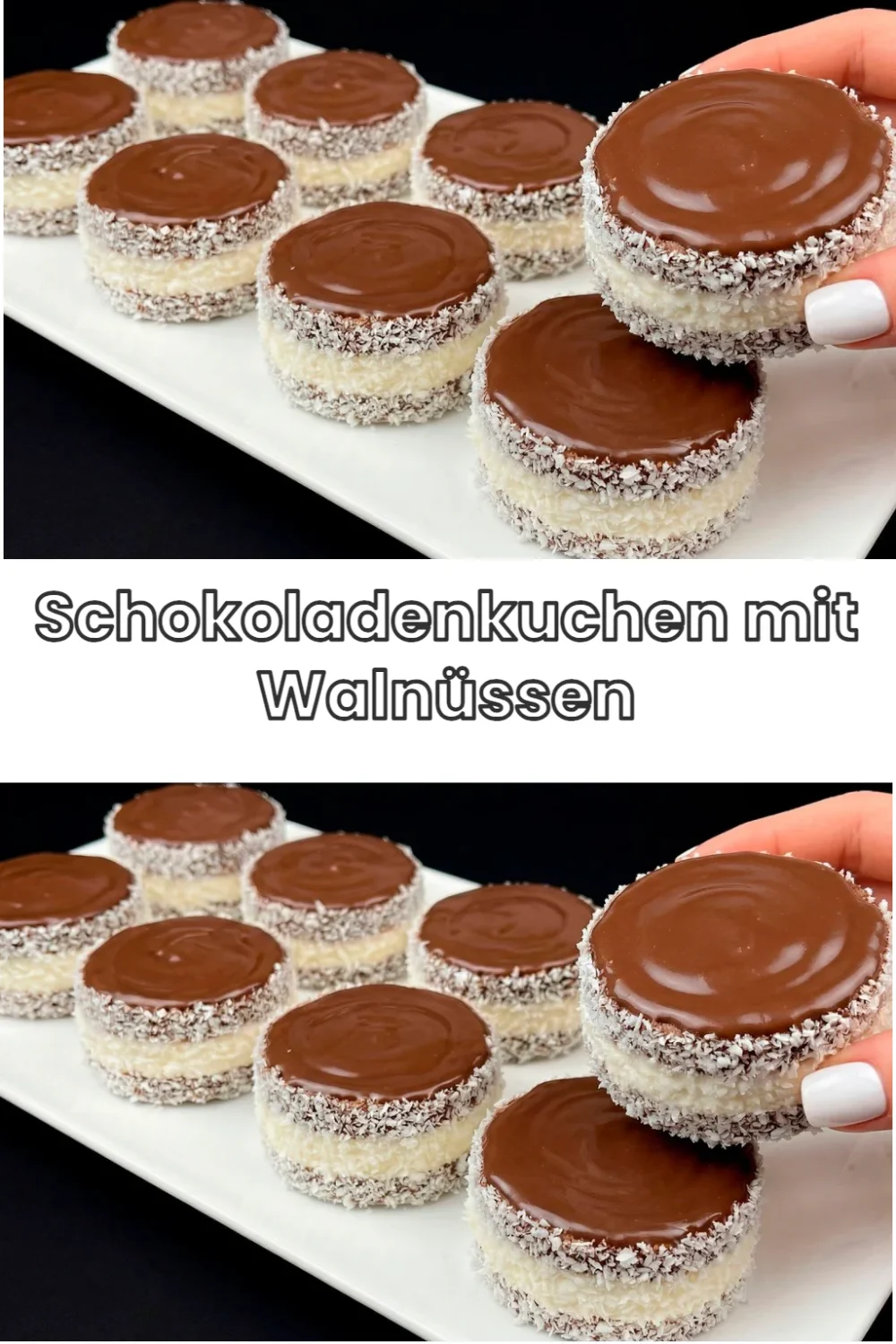 Schokoladenkuchen mit Walnüssen auf einem Teller serviert