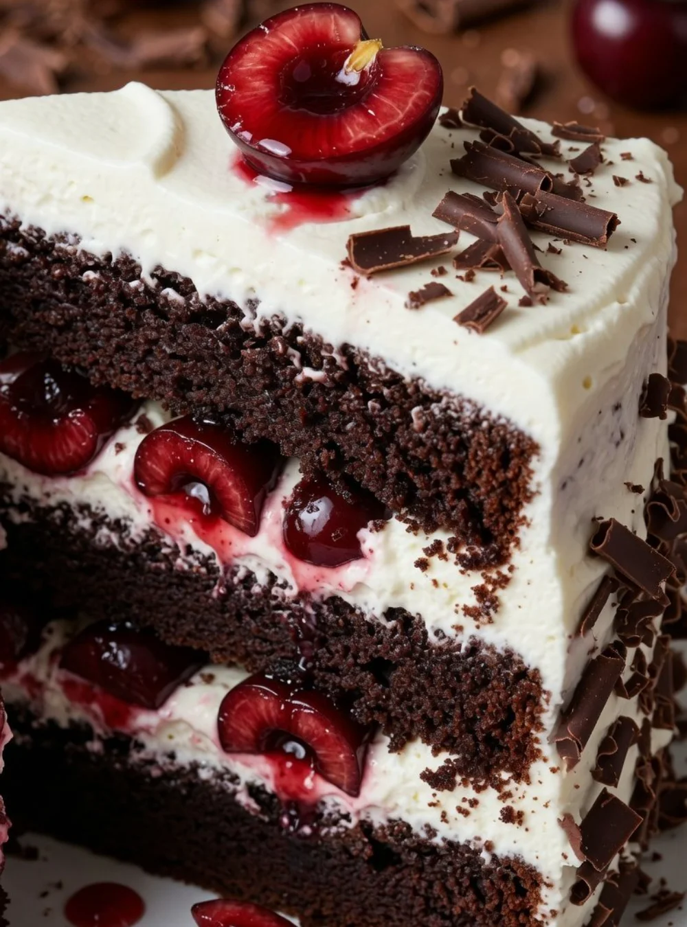 Schwarzwälder Kirsch Torte mit Schokolade und Kirschfüllung, perfekt zum Genießen.