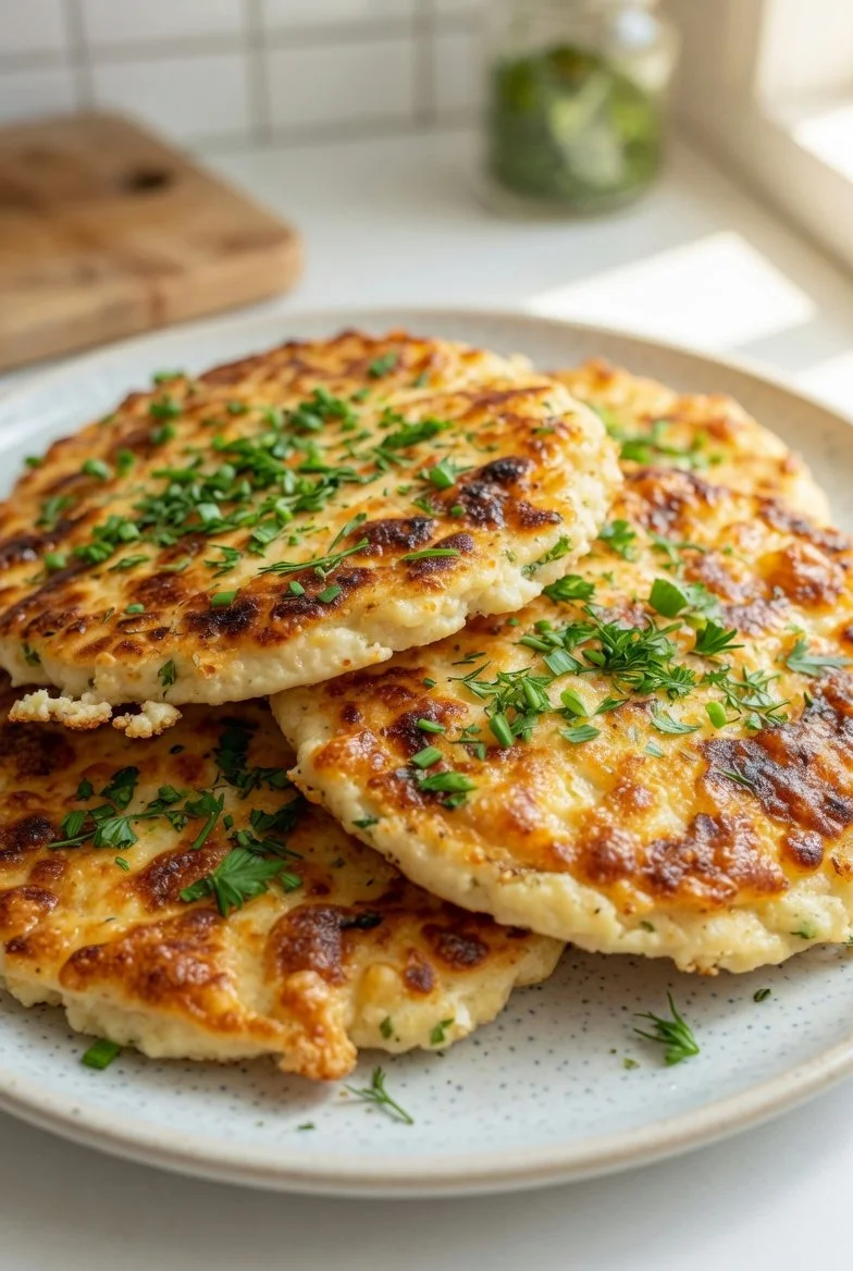 Leckeres Hüttenkäse-Fladenbrot frisch aus dem Ofen
