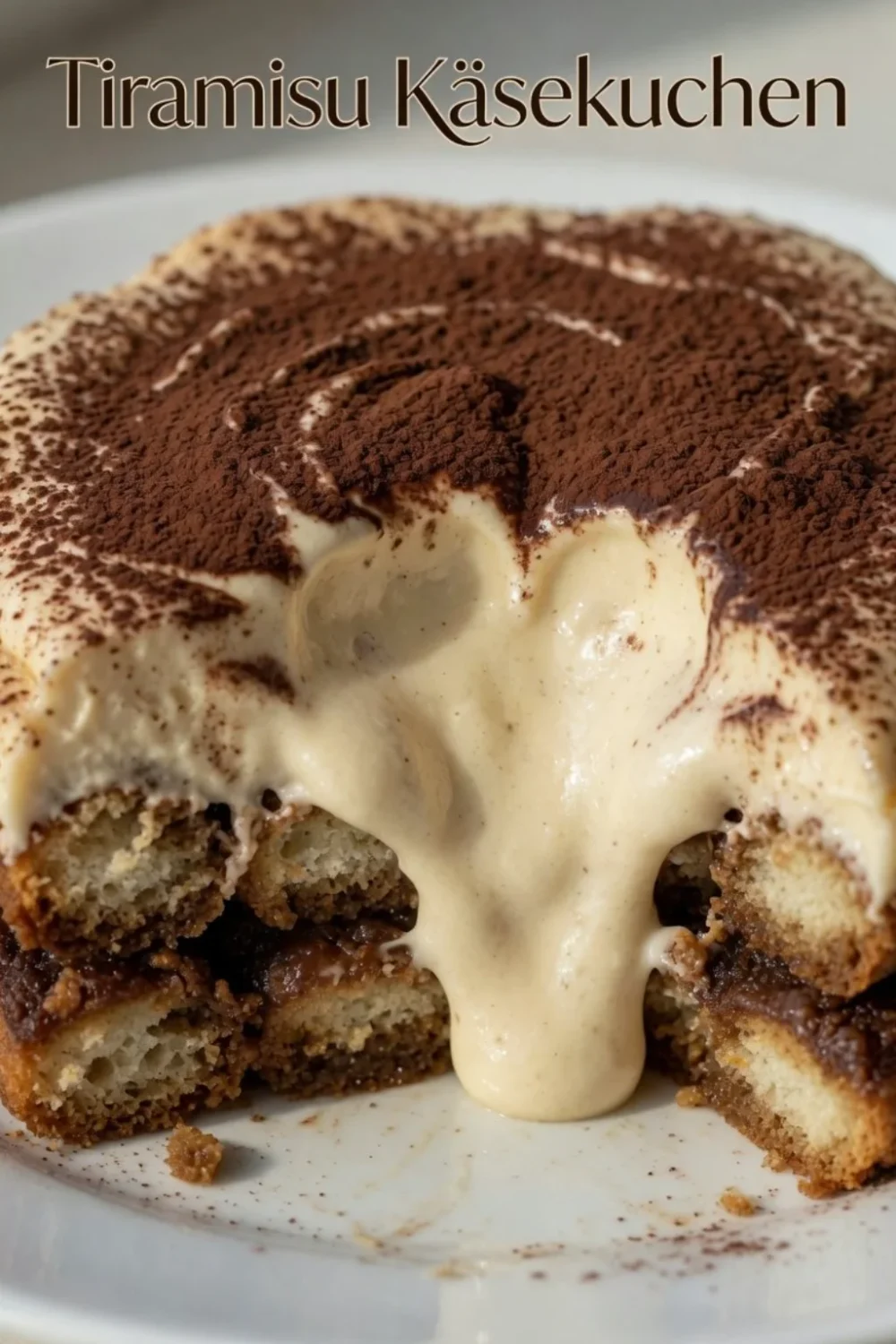 Leckerer Tiramisu Käsekuchen auf einem Teller serviert