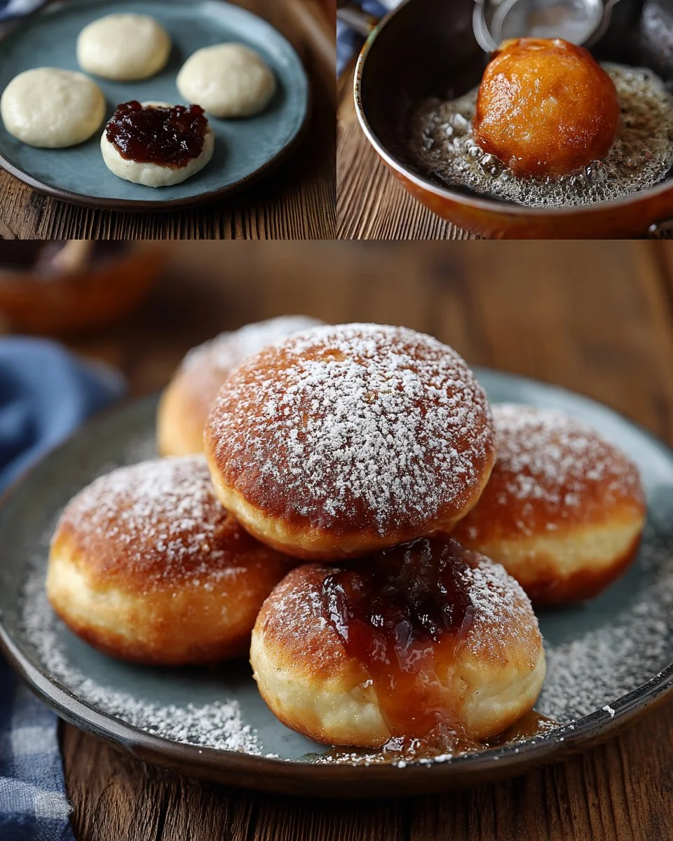 Topfen-Krapfen mit Powidl-Füllung auf einem Teller
