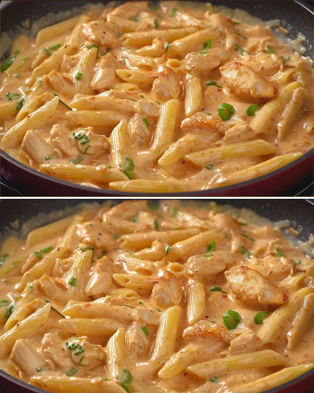 Schnelle und leckere Pasta mit Hähnchen in einer Pfanne zubereitet