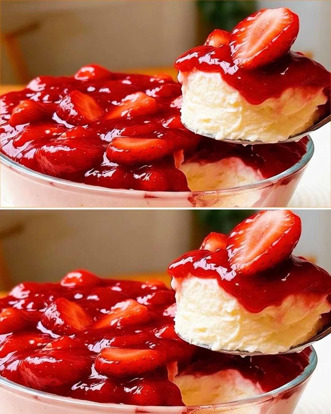 Italienisches Erdbeerdessert mit frischen Erdbeeren und Sahne.