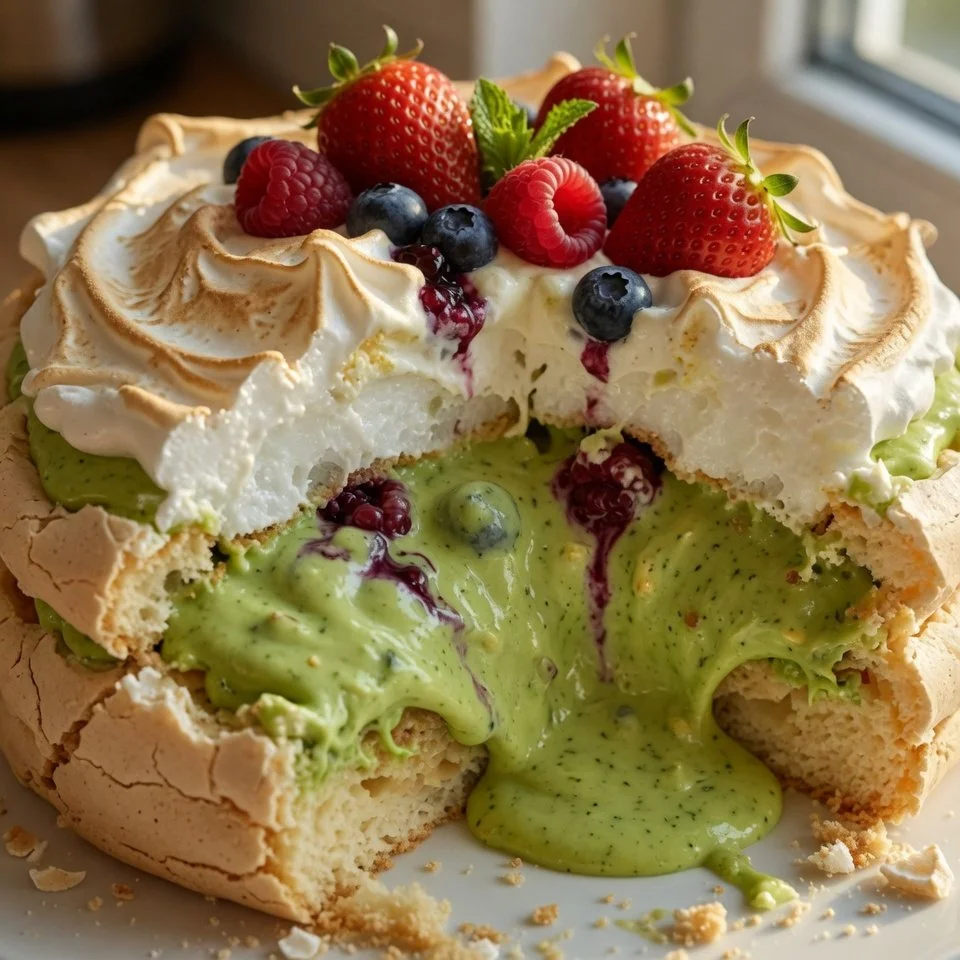 Vielseitige Waldmeister-Baiser-Torte mit frischem Waldmeister und zarter Baiserhaube
