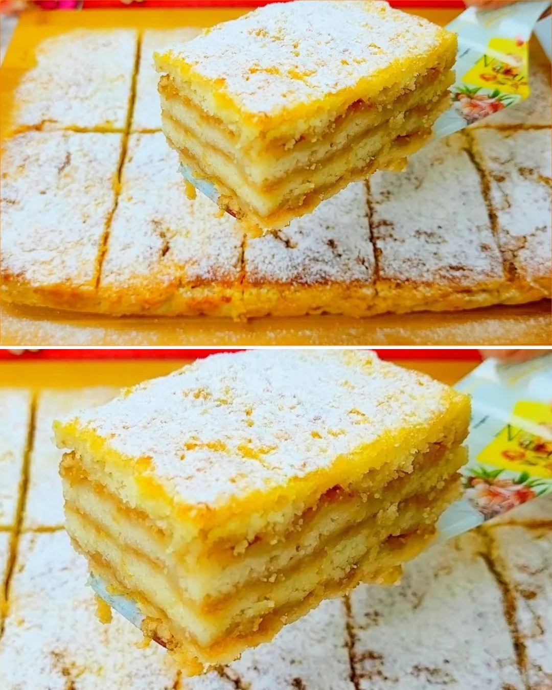 Apfel-Semolina-Kuchen serviert auf einem Teller mit frischen Äpfeln