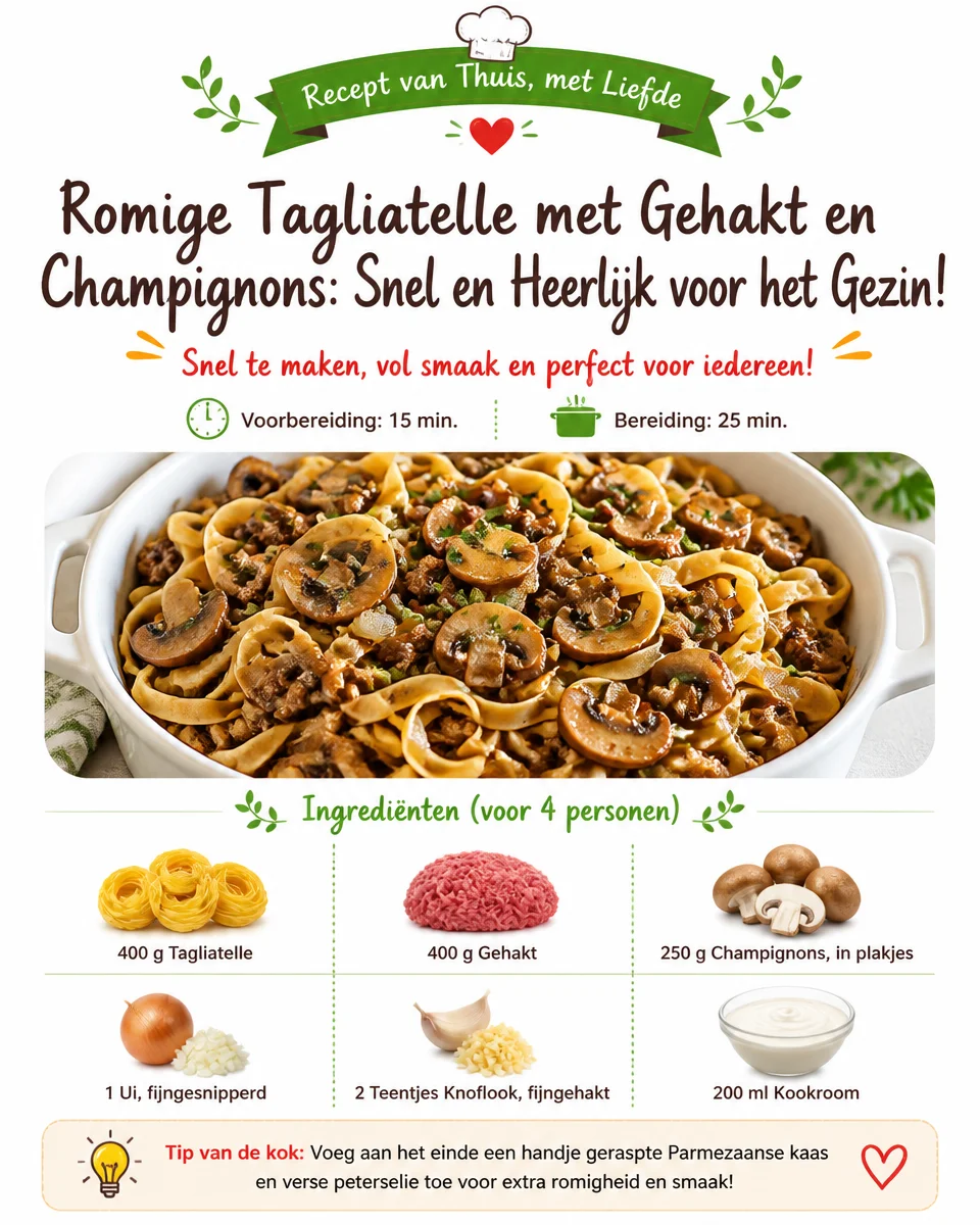 Cremige Tagliatelle mit Hackfleisch und Pilzen auf einem Teller
