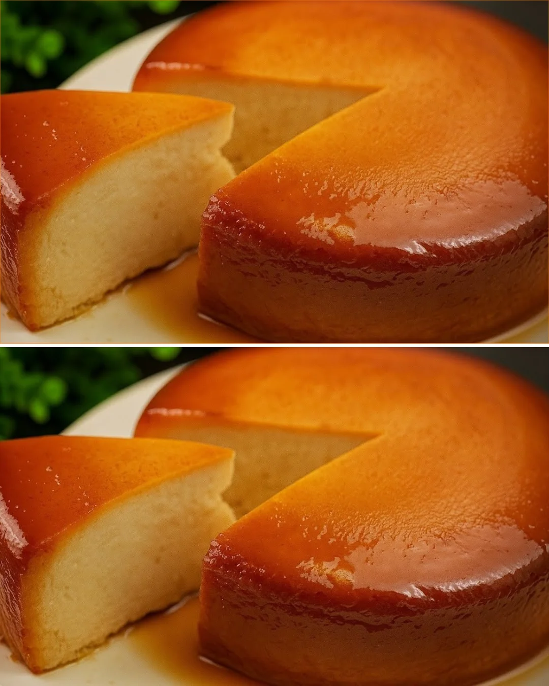 Cremiger Bananenflan auf einem Teller dekoriert mit frischen Bananen