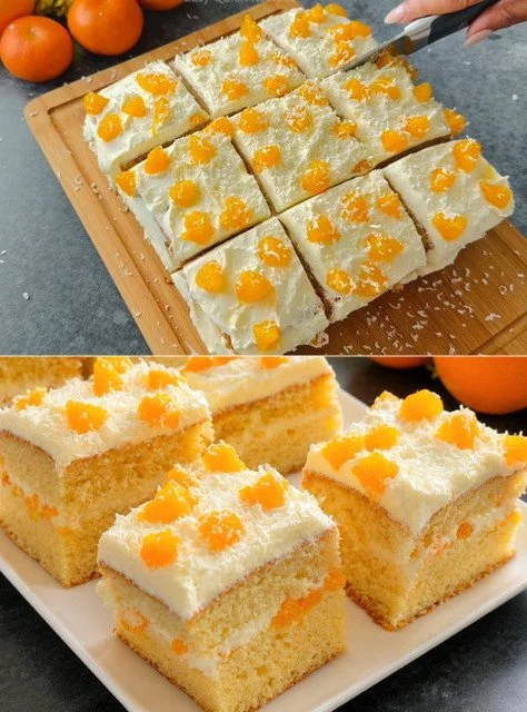 Zarter Orangenkuchen mit saftiger, cremiger Textur und frischen Orangen