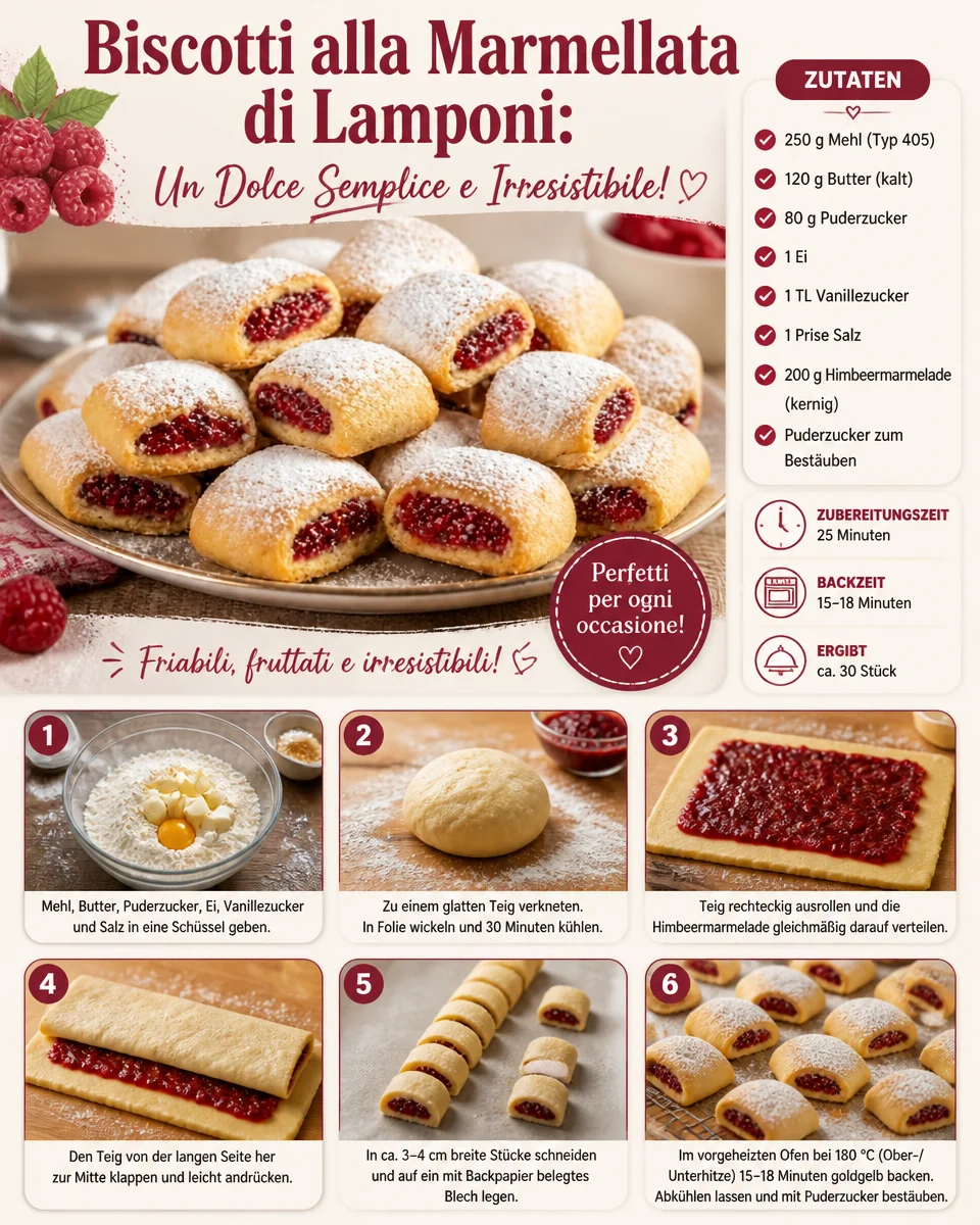 Leckere Himbeer-Marmelade-Biscotti frisch gebacken auf einem Teller