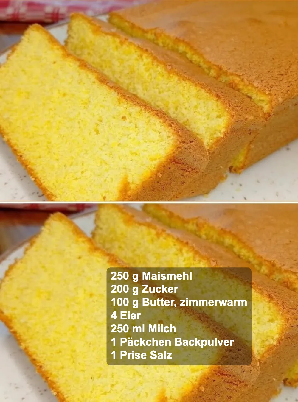 Einfacher und leckerer Maiskuchen aus Maismehl auf einem Teller serviert.