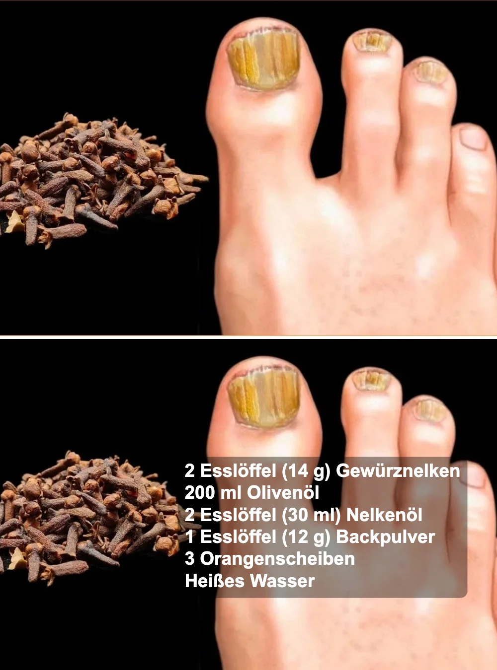 Fußbad mit Nelken und Orangenscheiben zur Bekämpfung von Nagelpilz