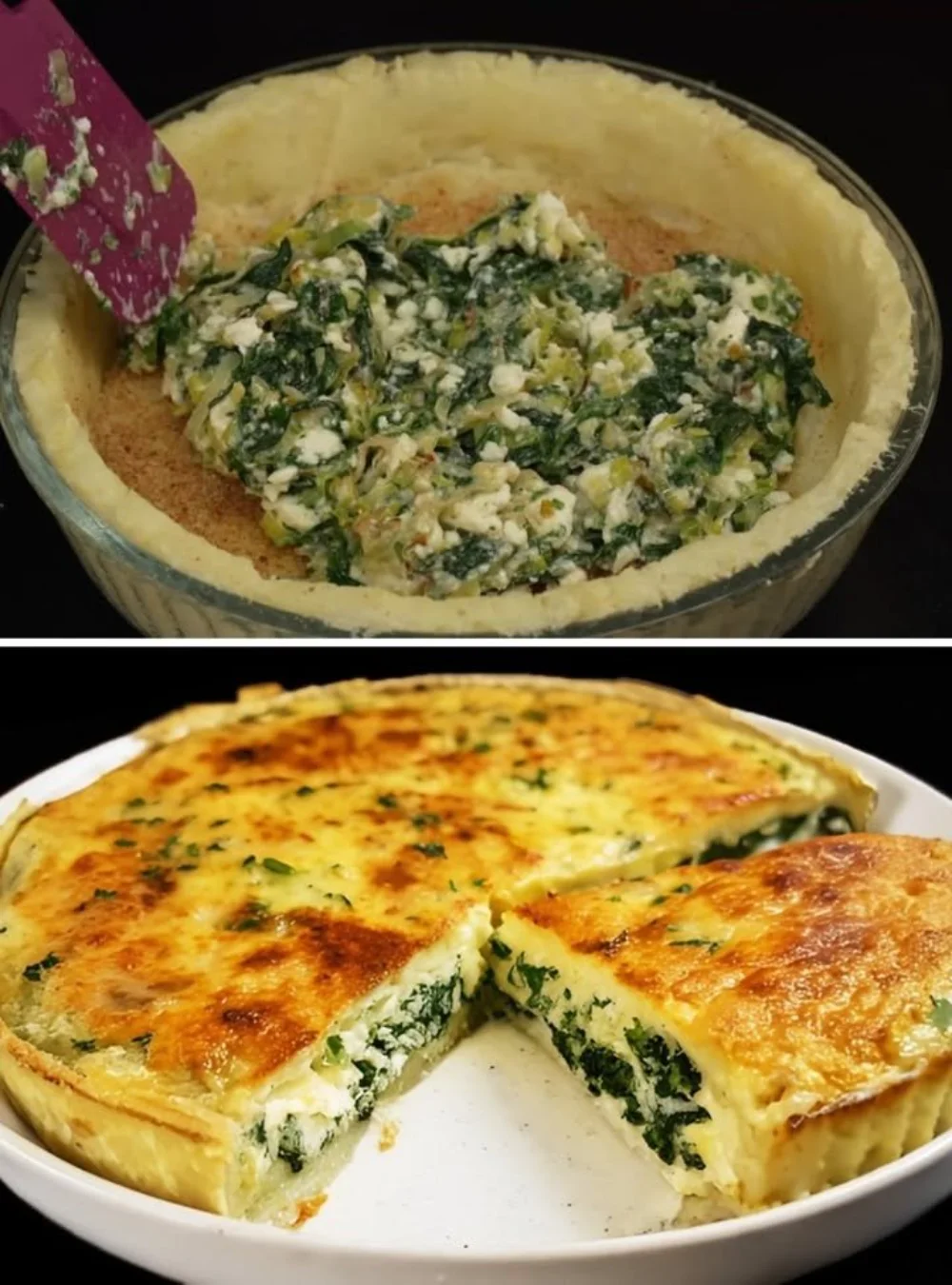 Hausgemachte Spanakopita mit Spinat und Feta in einem goldbraunen Blattteig