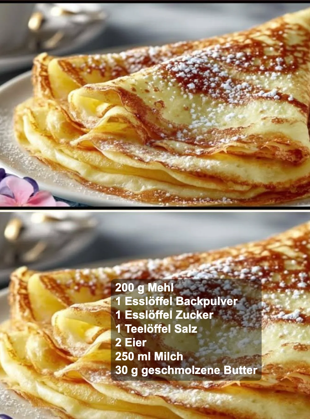 Fluffige Pfannkuchen auf einem Teller serviert, ideal für ein schnelles Frühstück.