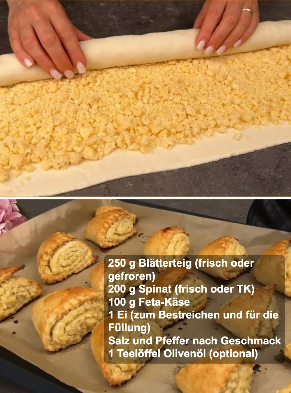 Leckere gefüllte Blätterteigtaschen, einfach und schnell zubereitet.