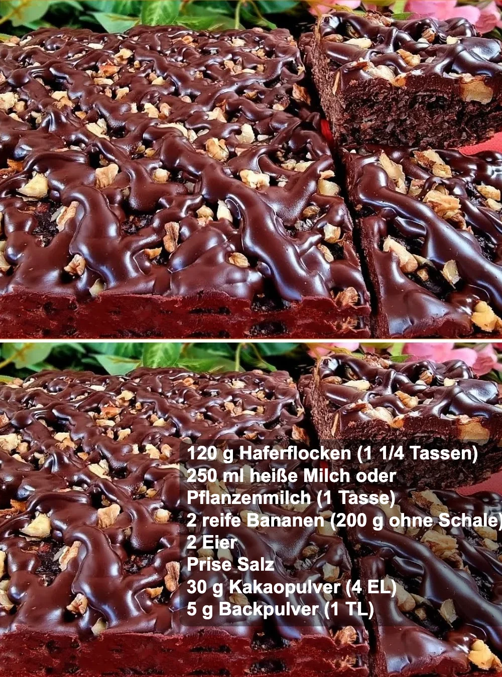 Gesunder Hafer-Bananen-Kuchen mit dunkler Schokolade auf einem Teller